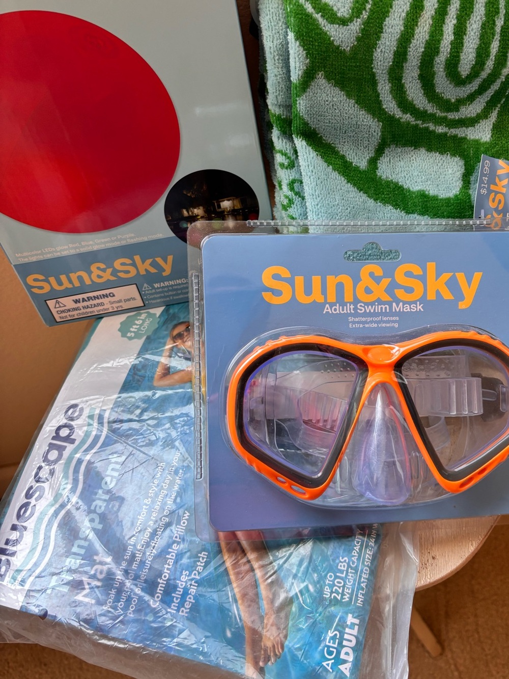 Summer Fun Bundle  Adult Swim Mask, Float Matt, LED Pool Ball